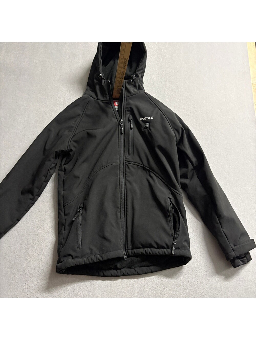 Ihayner Heated Jacket Mens Small Black Softshell Hooded Fleece Lined Coat